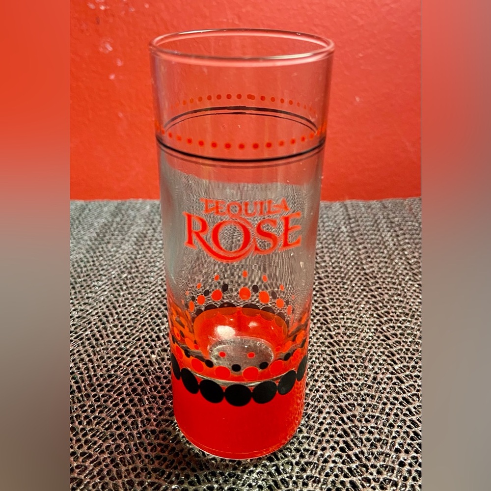 Tequila Rose Tall Shot Glass Red Black Dot Logo Vintage 4”